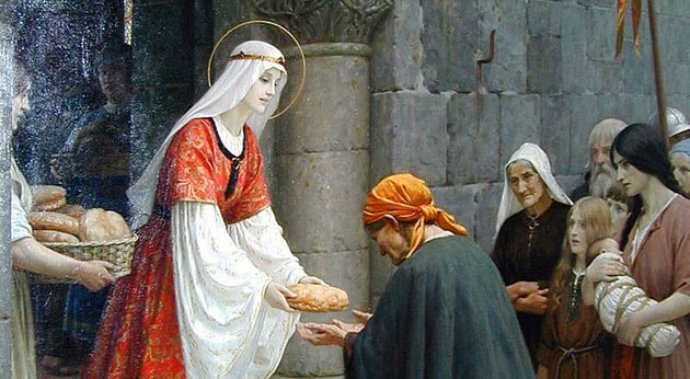 Edmund Blair Leighton: Árpád-házi Szent Erzsébet kenyeret oszt a szegényeknek